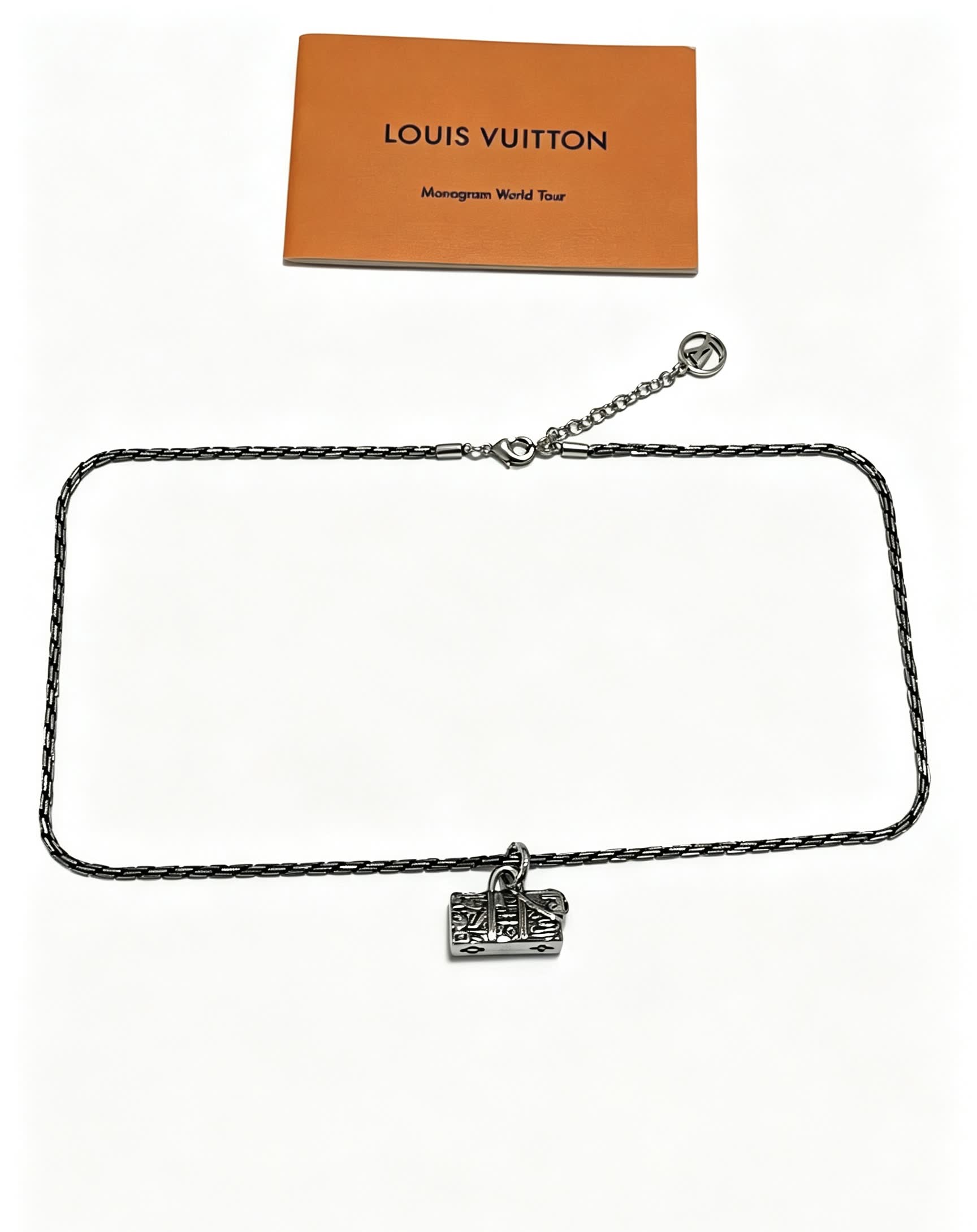 Louis Vuitton Silver Chain Necklace with Lock Charm